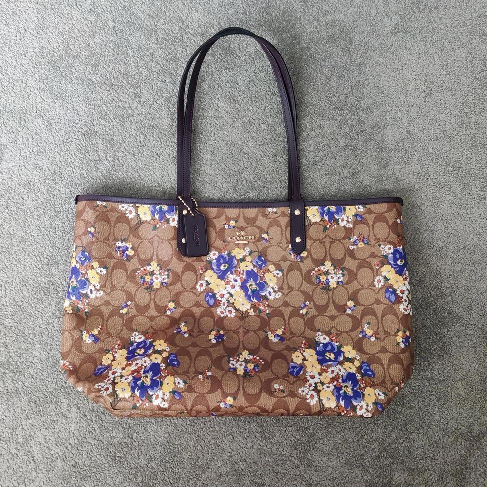 Coach Reversible City Tote Canvas Floral Brown
